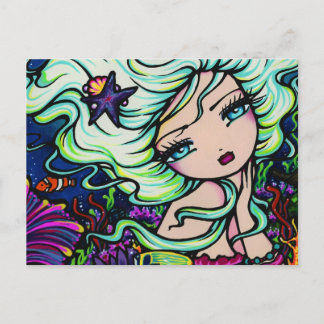 Postal Ocean Coral Reef Starfish Mermaid Fantasy Cartão p
