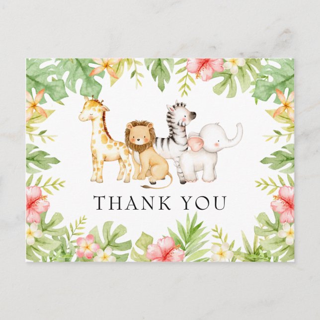 Postal Oh Chá de fraldas da Selva de Bebê Obrigado Cartão (Frente)