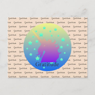 Postal "Ombre unicórnio com palavra gratidão" cartão post