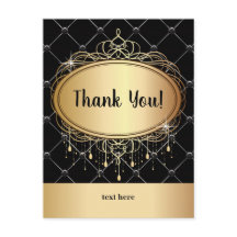 ouro, elegante, preto, brilho, cartão de agradecim
