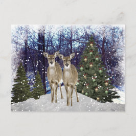 Postal Paisagem de Inverno Cervo e Árvore de Natal Cartão