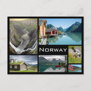 Postal Paisagens no cartão preto da colagem de Noruega