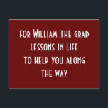Postal Palavras De Cartão De Aconselhamento Do Partido Az<br><div class="desc">Palavras festas de formatura de cartões de aconselhamento. Peça aos seus hóspedes que compartilhem suas próprias lições de vida com seu formando de graduação. Monograma com nome de formando. "Para William O Formando, Lições Na Vida Para Ajudá-Lo No Caminho". Uma maravilhosa ficha de memória de manutenção da graduação. Fundo azul....</div>