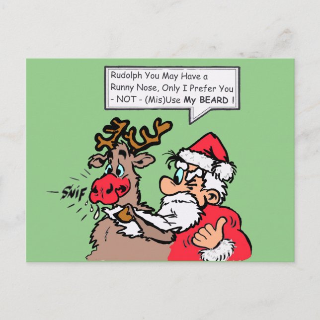 Postal Papais noeis & Rudolph Funny Cartoon Cust. Cartão  (Frente)