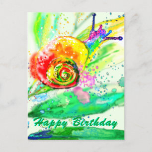 Postal Parabéns Cartão de Aniversário Rainbow Snail Paint