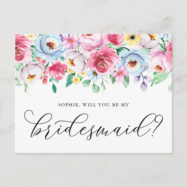 Postal Pastel Flowers, Você Será Meu Cartão De Bridesmaid (Frente)