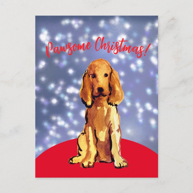 Postal Pawsome natal com um spaniel de berbigão! Cartão P (Frente)