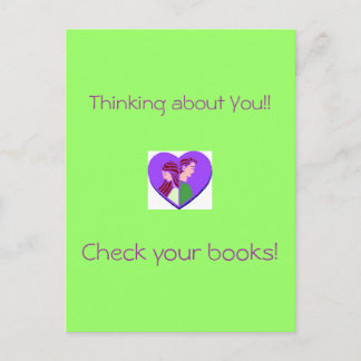 Postal Pensando em você! Verifique seus livros! cartão po