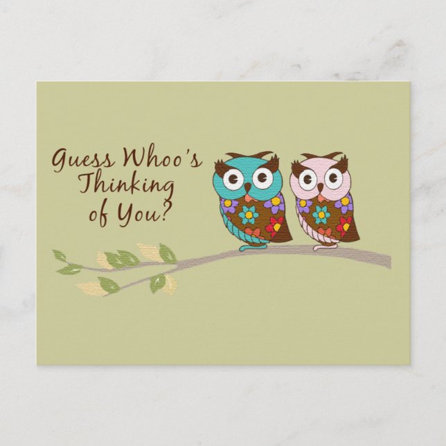 Postal Pensando no Cartão Whoo Owl (Frente)
