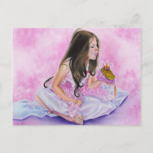 Postal Princesa pequena Kissing Sapo Cartão