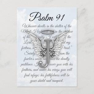 Postal Psalm 91 - Letra J Angel Wings Halo - Cartão post