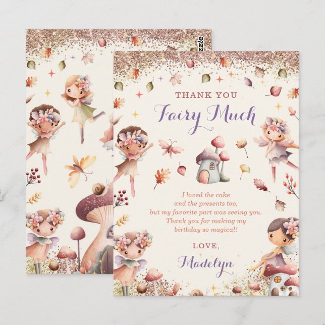 Postal Queda de Fada Rapariga Aniversário Obrigado Cartão (Frente/Verso)