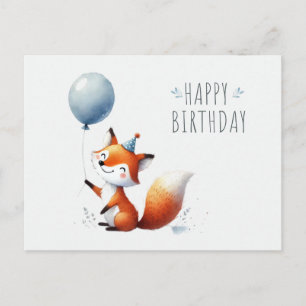 Postal Raposa Adorável com Cartão de Aniversário de Balão