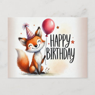 Postal Raposa Sorridente com Cartão de Aniversário de Bal