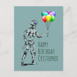 Postal Robô com Balões Cartão de Aniversário