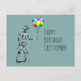 Postal Robô com Balões Cartão de Aniversário