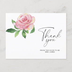 Postal Rosa - cartão de agradecimento para chá de noiva