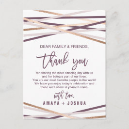 Postal Rosa Dourado Streamers Obrigado Cartão de Recepção