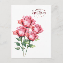 Postal Rosas Cor-de-Rosa em Aquarela Cartão de Aniversári