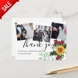 Postal Rosas de Borgonha Girassóis FOTO Cartão de Agradec