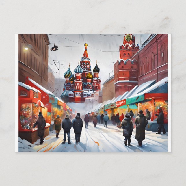 Postal Rússia, Moscou, inverno - Cartão de Natal 006 (Frente)