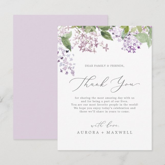 Postal Rustic Lilac Obrigado Cartão de Recepção (Frente/Verso)