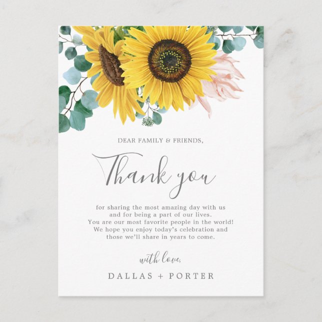 Postal Rustic Sunflower Obrigado Cartão De Recepção de ca (Frente)