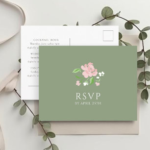 Postal Sage & Branco   Cartão de Resposta RSVP de Casamen