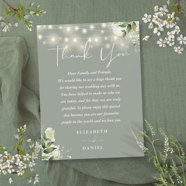 Postal Sage Green Greenery Obrigado Cartão de Casamento (Sage Green Greenery Thank You Wedding Place Card)