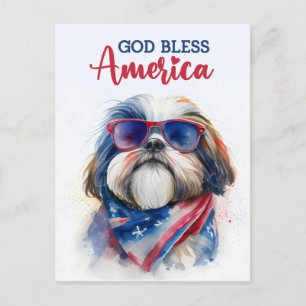 Postal Shih tzu patriótico, Deus Abençoe a América Cartão
