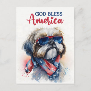 Postal Shih tzu patriótico, Deus Abençoe a América Cartão