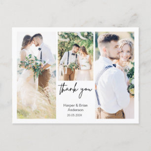 Postal Simples Casamento De Três Fotos Obrigado Cartão Po