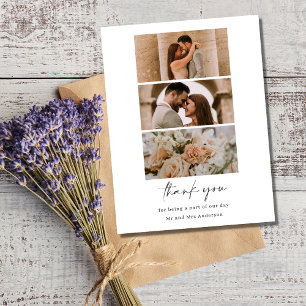 Postal Simples Três Fotos Casamento Cartão de Agradecimen