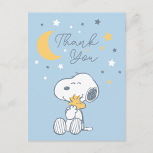Postal Snoopy & Woodstock Sobre a Lua Cartão de Agradecim