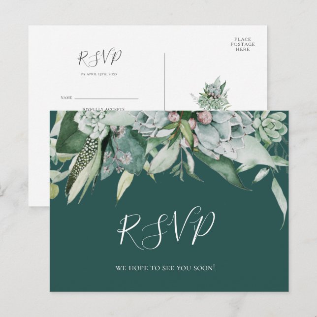 Postal Succulent Greenery | Cartão RSVP de Escolha de Men (Frente/Verso)