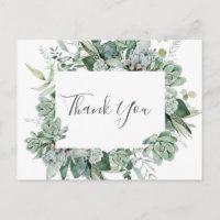 Succulent Greenery | Casamento Obrigado Cartão Pos