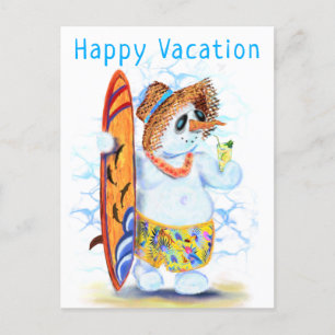 Postal Summer Snowman Surfer Feliz Cartão de Férias