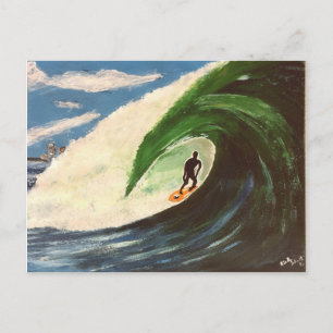 Postal Surfista surfando o cartão da pintura da arte do