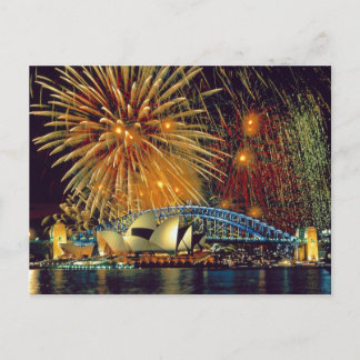 Postal Sydney sob o cartão dos fogos-de-artifício