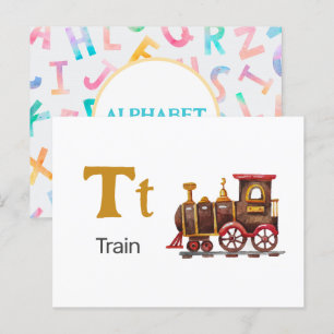 Postal T é para o comboio - Cartão Flash Alfabético