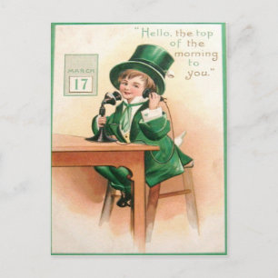 Postal Telefone Vintage Leprechaun Cartão do Dia de São P