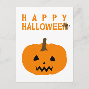 Postal Texto Feliz do Halloween e Abóbora no Cartão Branc