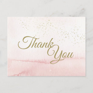Postal Tipo Dourado de Aquarela Rosa Obrigado Cartão Post