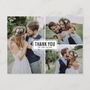 Postal Três Casamento de Colagem de Fotos Obrigado Cartão