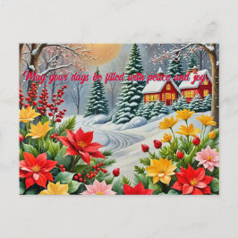 Postal Um cartão de Natal de um jardim de flores vibrante