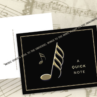 Postal “Uma Nota Rápida" Nota Musical Dourada Cartão Post