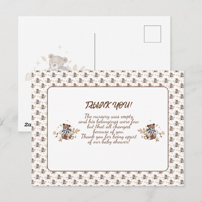 Postal Urso de pelúcia marrom É um menino! Cartão de agra (Frente/Verso)