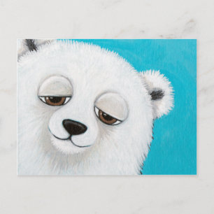 Postal Urso polar bonito no cartão azul