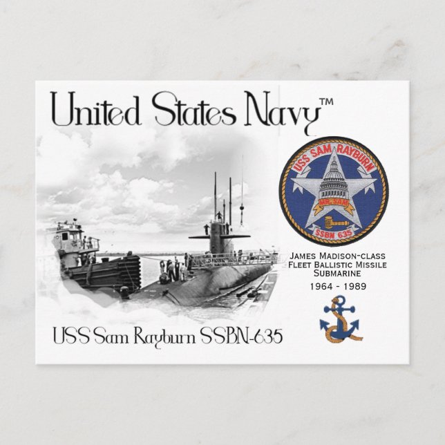 POSTAL USS SAM RAYBURN SSBN- 635 SUBMARINE - CARTÃO POSTA (Frente)