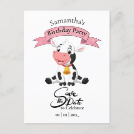 Postal Vaca Salve a Data Cartão de Aniversário Menina